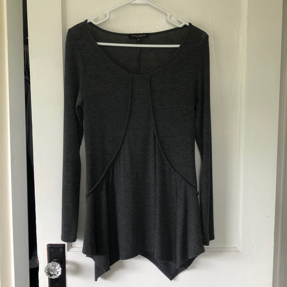 Long Sleeve Semi-shear Knit Charcoal Gray Tunic